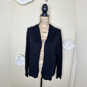 NTM: Lane Bryant Open Front Black Cardigan with Open Knit Sleeves Sz 14/16